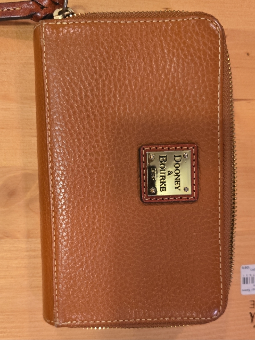 Dooney & Bourke Pebbled Leather Zip Wallet in Cognac Brown